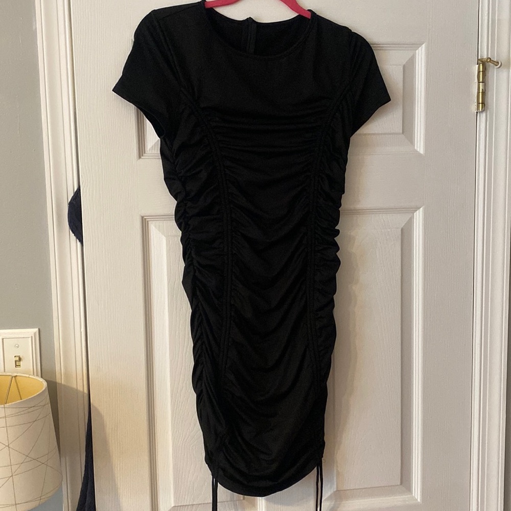 Women’s Black rouged dress with cinched tied sides